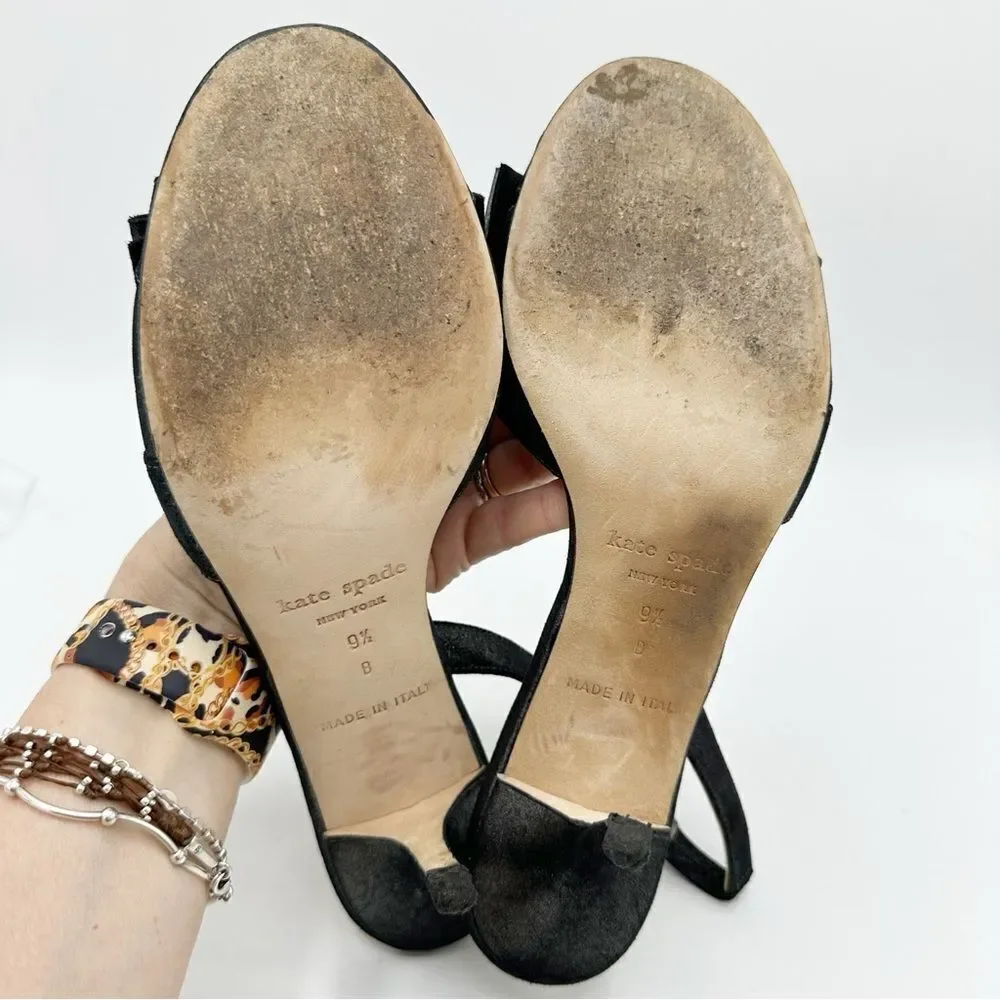 Kate Spade Metallic Black Leather‎ Slingback Stiletto Heels w/Bow Sz 9.5 B